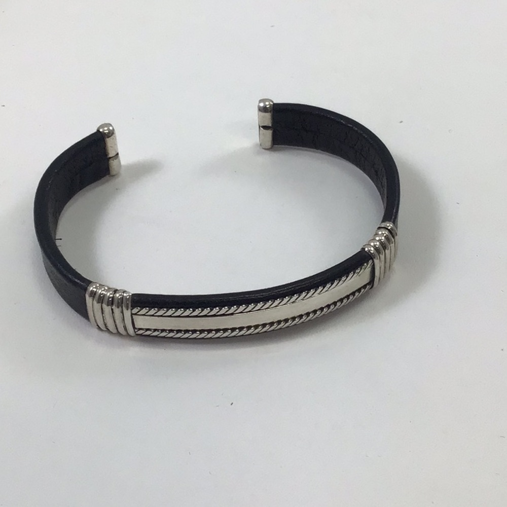 Leather and silver cuff bracelet